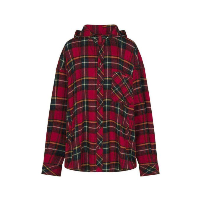 Flanell-Schlafshirt mit Kapuze, Oversize und Knöpfen Flanell-Schlafshirt mit Kapuze, Oversize und Knöpfen