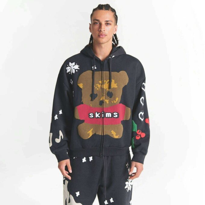 Flohmarkt mit Kaktusmotiven, X Skims schweres Fleece, Herren-Hoodie mit Reißverschluss, locker geschnitten Flohmarkt mit Kaktusmotiven, X Skims schweres Fleece, Herren-Hoodie mit Reißverschluss, locker geschnitten