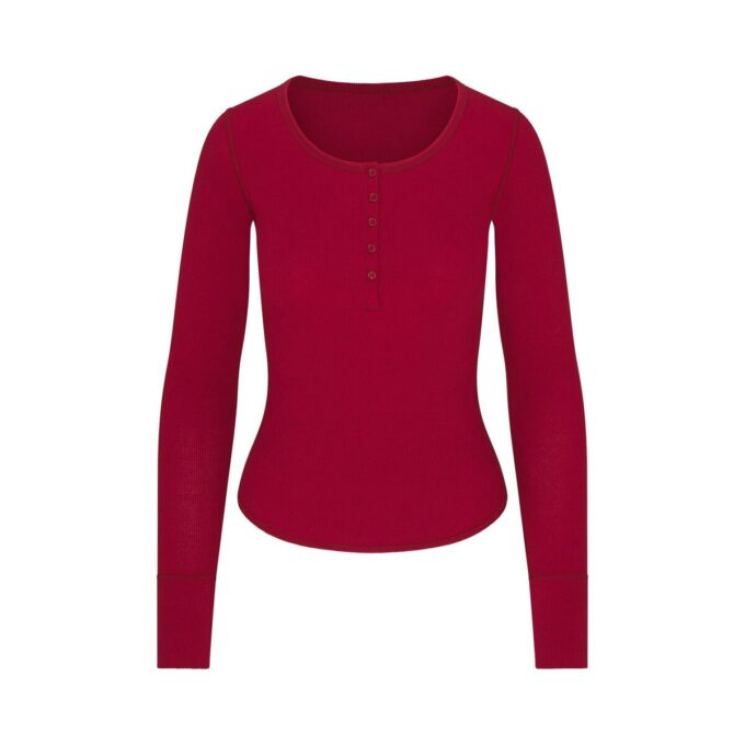 Henley-Hose mit Rundhalsausschnitt und Baumwollrippen Henley-Hose mit Rundhalsausschnitt und Baumwollrippen