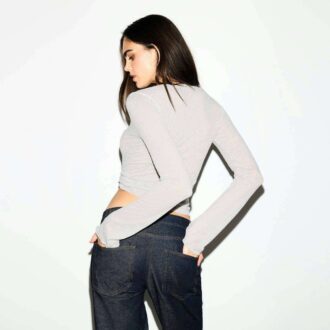 Henley-Shirt mit transparentem Rippstrick und langen Ärmeln