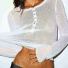 Henley-Shirt mit transparentem Rippstrick und langen Ärmeln Henley-Shirt mit transparentem Rippstrick und langen Ärmeln