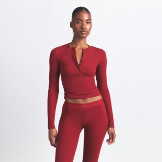 Henley- und Leggings-Set aus Baumwollrippen