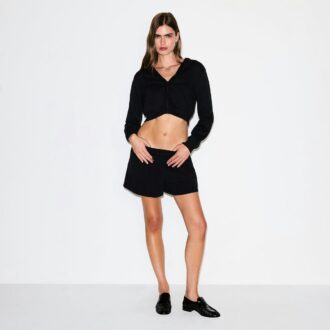Kurzer Kapuzenpullover aus Baumwollfleece mit Reißverschluss