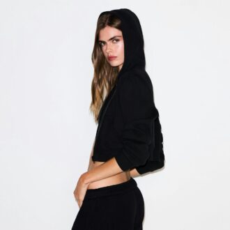 Kurzer Kapuzenpullover aus Baumwollfleece mit Reißverschluss