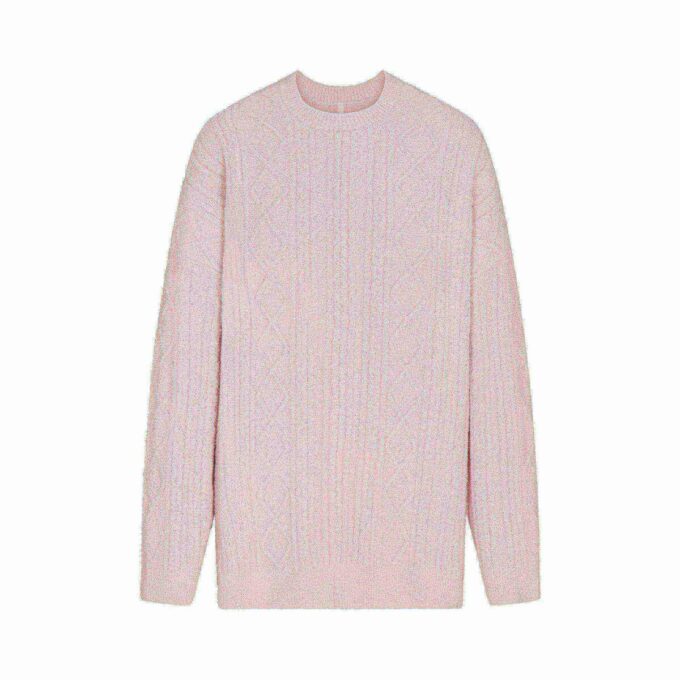 Kuscheliger, leichter Oversize-Zopfstrickpullover mit Rundhalsausschnitt Kuscheliger, leichter Oversize-Zopfstrickpullover mit Rundhalsausschnitt