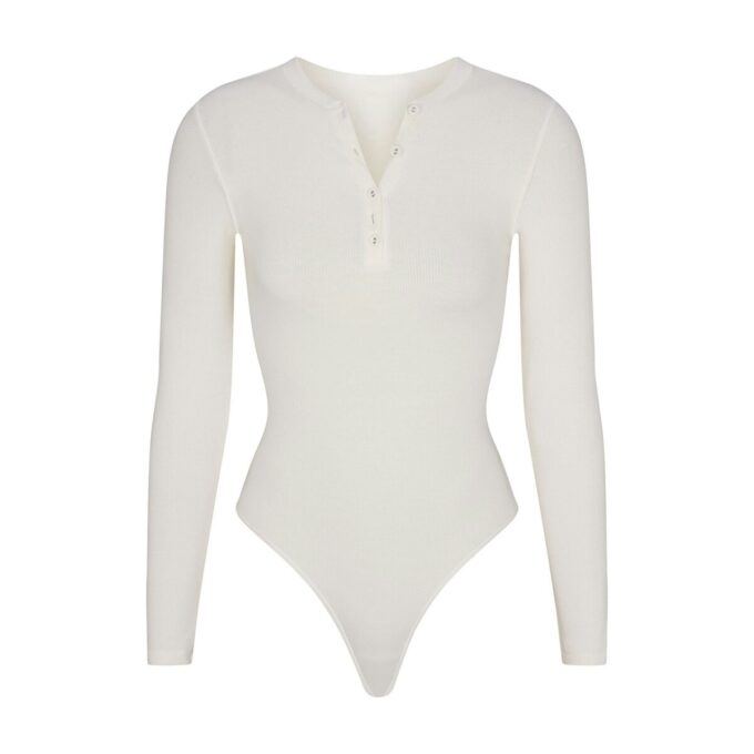 Langarm-Henley-Body aus Baumwollripp Langarm-Henley-Body aus Baumwollripp