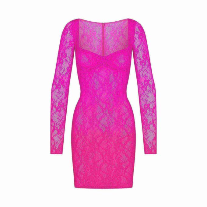 Langarmkleid mit Stretch-Spitzenfutter und Bügeln Langarmkleid mit Stretch-Spitzenfutter und Bügeln