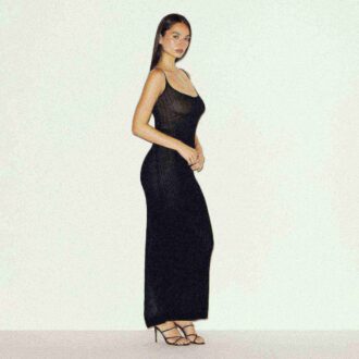 LANGES, DURCHSICHTIGES STRICK-CAMI-KLEID