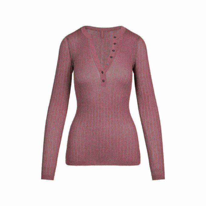 LANGÄRMLIGES HENLEY-SHIRT AUS TRANSPARENTEM STRICK LANGÄRMLIGES HENLEY-SHIRT AUS TRANSPARENTEM STRICK