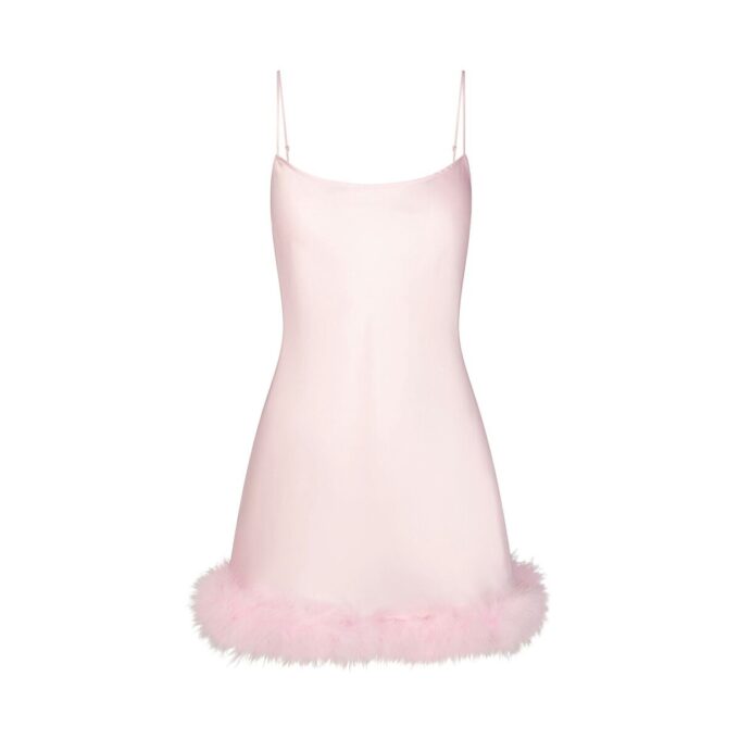 MINIKLEID MIT SEIDENFEDERBESETZUNG MINIKLEID MIT SEIDENFEDERBESETZUNG