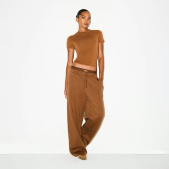 Oversize-Hose aus Baumwollfleece mit doppeltem Bund