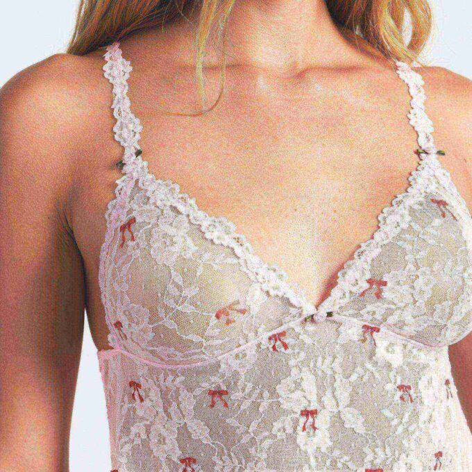 Set aus Stretch-Spitzen-Unterkleid und String Set aus Stretch-Spitzen-Unterkleid und String