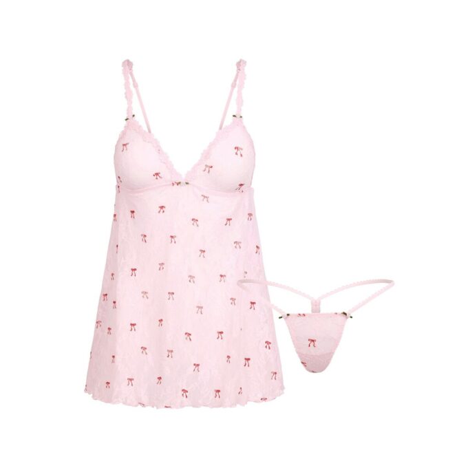 Set aus Stretch-Spitzen-Unterkleid und String Set aus Stretch-Spitzen-Unterkleid und String