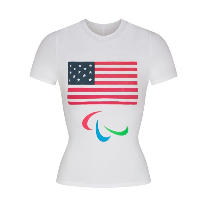 SKIMS FÜR DAS USA-BAUMWOLLTRIKOTS-PARALYMPIA-T-SHIRT SKIMS FÜR DAS USA-BAUMWOLLTRIKOTS-PARALYMPIA-T-SHIRT