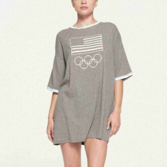 SKIMS FÜR TEAM USA BAUMWOLL-RIPPEN-OLYMPIA-T-SHIRT-MINIKLEID