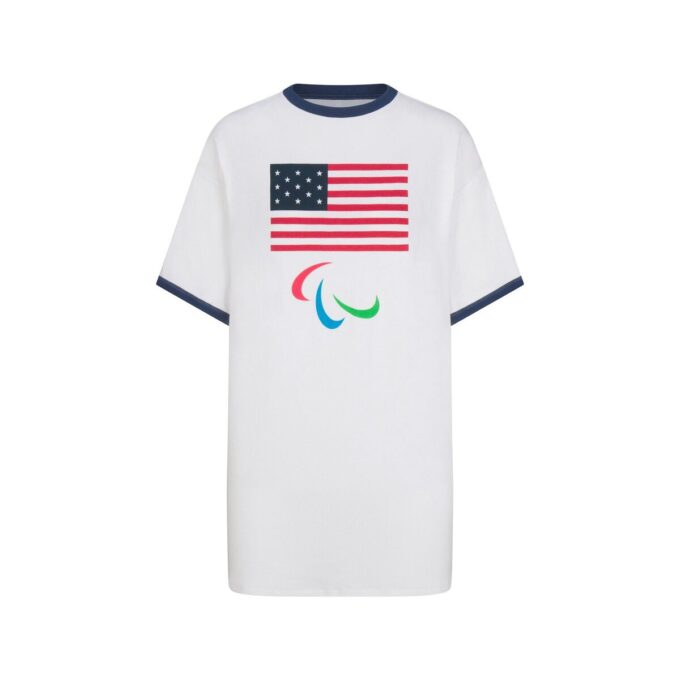 SKIMS FÜR TEAM USA BAUMWOLL-RIPPEN-PARALYMPIA-T-SHIRT-MINIKLEID SKIMS FÜR TEAM USA BAUMWOLL-RIPPEN-PARALYMPIA-T-SHIRT-MINIKLEID