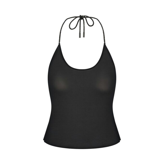 Strassbesetztes Strick-Haltertop und Bikini-Set mit seitlichen Bindebändern