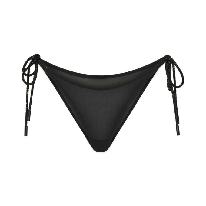 Strassbesetztes Strick-Haltertop und Bikini-Set mit seitlichen Bindebändern