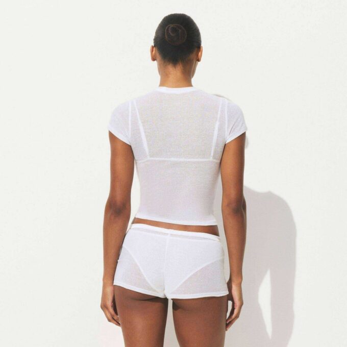 T-Shirt aus transparentem Rippenmaterial T-Shirt aus transparentem Rippenmaterial