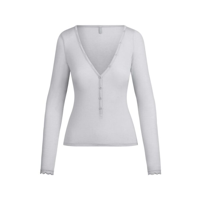 Transparente Henley-Jacke mit langen Ärmeln aus Modal Transparente Henley-Jacke mit langen Ärmeln aus Modal