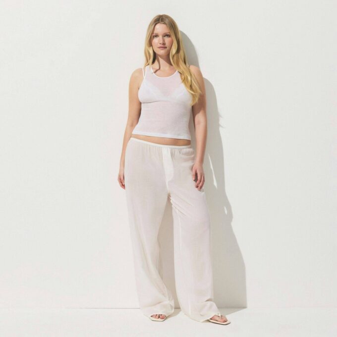 Transparenter Rippen-Tanktop mit Rundhalsausschnitt