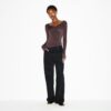 Transparentes Modal-Langarmkleid mit V-Ausschnitt Transparentes Modal-Langarmkleid mit V-Ausschnitt
