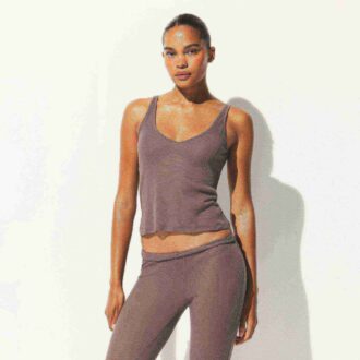 Transparentes Rippen-Tanktop mit V-Ausschnitt