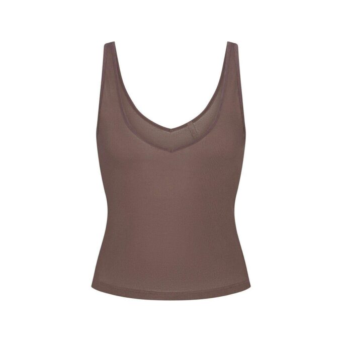 Transparentes Rippen-Tanktop mit V-Ausschnitt Transparentes Rippen-Tanktop mit V-Ausschnitt